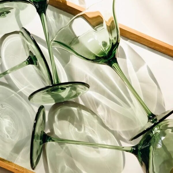 neomina Vintage Green Floral Wine Glasses – Set of 2 Elegant Crystal Tumblers - Image 4