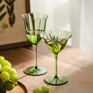 neomina Vintage Green Floral Wine Glasses – Set of 2 Elegant Crystal Tumblers
