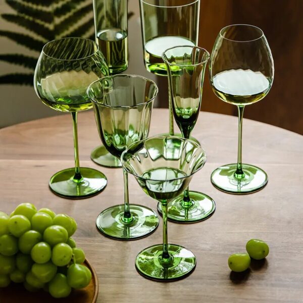 neomina Vintage Green Floral Wine Glasses – Set of 2 Elegant Crystal Tumblers - Image 3